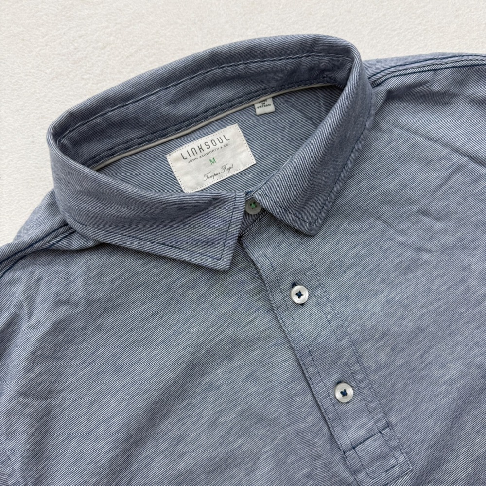 Linksoul‎ Polo Shirt Mens M Medium Blue White Striped Luxury Cotton Short Sleeve